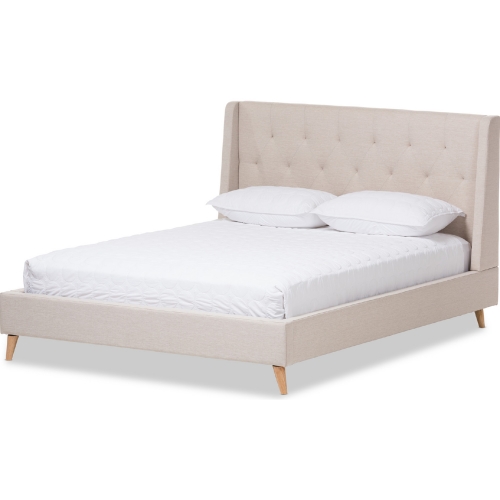 Adelaide King Platform Bed in Tufted Light Beige Fabric